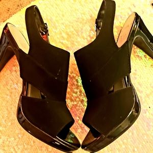 NWOT- IMPO Faux Suede, Peep Toe Sandal Cut Out